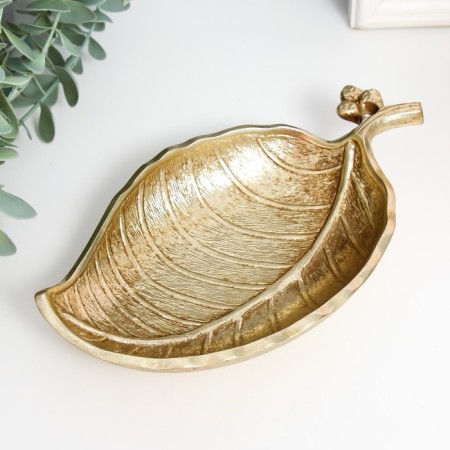 Decorative polystone plate "Leaf" Gold 4x21x11 cm-3