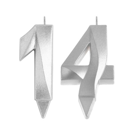 Candle in the cake jubilee "line" (set 2 in 1), number 14/41, silver metallic, 6.5 cm-2