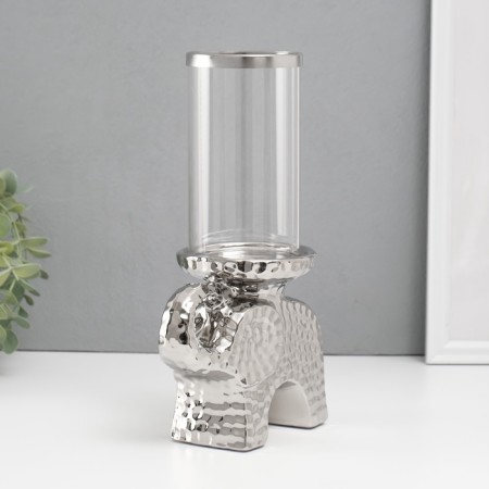 Ceramics candlestick, glass for 1 candle "Elephant" d = 8 cm silver 16x10x27 cm-3