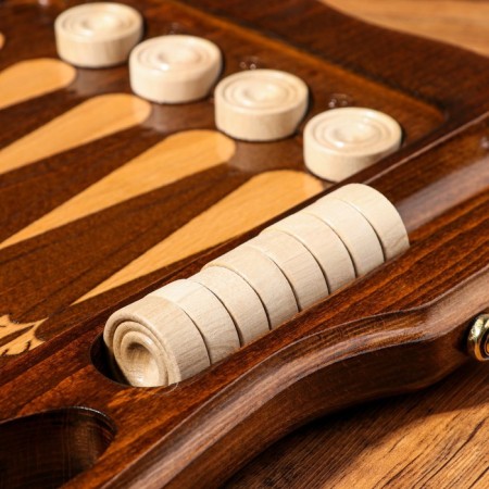Handmade backgammon "owl", deep cutting, with a handle, 60x30 cm, with a chess field, a walnut array, Armenia-3