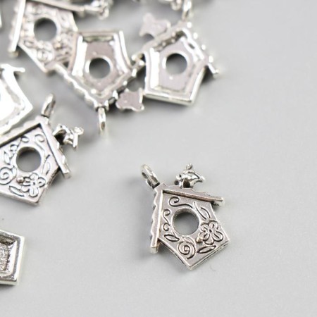 Decor for creativity Metal "Bird on the birdhouse" silver 1.7x1.4 cm