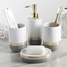 A set of accessories for the lily bathroom, 4 items (300 ml dispenser, soap dish, 2 glasses), white-gray color
