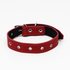 Leather collar on synthetic winterizer, dimensionless, 65 x 3 cm, Osh 22-55 cm, red