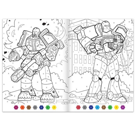 Coloring by numbers "Attack of robots", 16 pp., A4 format-1