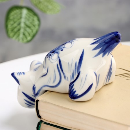 Souvenir "Cat Sonya hanging", gzhel, porcelain, 8x16 cm-3