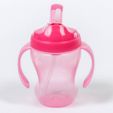 Children's stroke with silicone tube, 260 ml., With handles, pink color-1