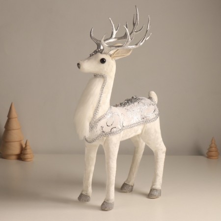 Decor "White Deer in a cape with silver patterns" 19x10x36 cm-3
