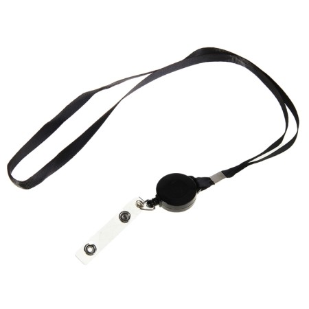 Baiga tape, 9 mm x 85 cm, with a holder - a roulette 40 cm and a loop, on a button, black
