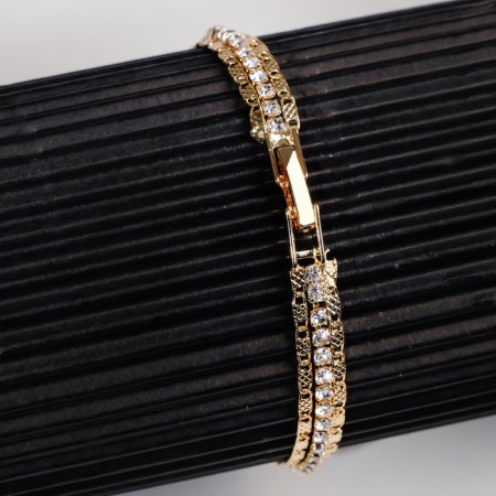 Bracelet with rhinestones "shine" thread with plates, white color in pink gold, l = 18 cm-1