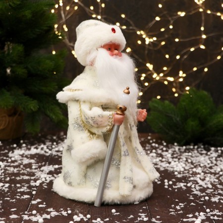 Santa Claus "with a flashlight on the staff and patterns on the fur coat" moves, 30x14 cm, white-1