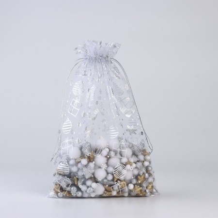 Gift bag "New Year's gifts", organza, white, 20 x 30 cm, New Year-1