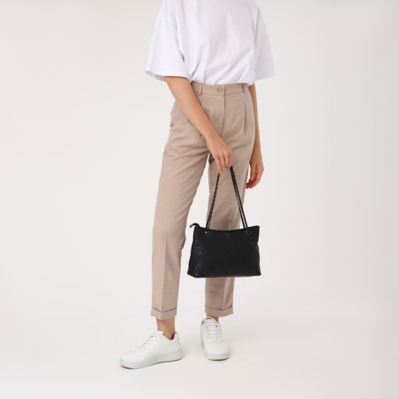 Soper bag with zipper, black color-5