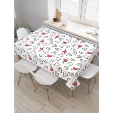 Black and white hearts tablecloth, rectangular, Saten, size 145x180 cm