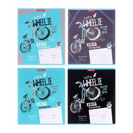 Notebook of 18 sheets in the Erichkrause bicycle Rider, cover coated cardboard, offset block, whiteness 100%, mix-6