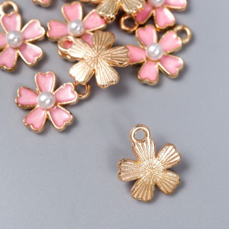 Decor for creativity Metal, enamel "Flower with a bead" Pink 1.5x1.3 cm-1