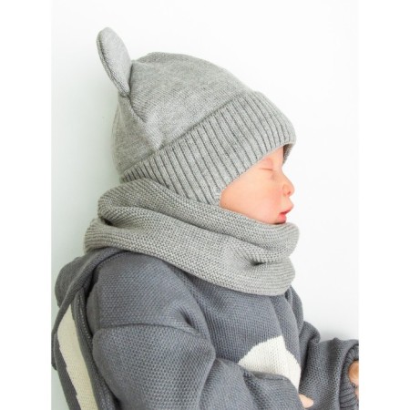 A cap on ties with ears Children's Amarobaby Pure Love Bear, with a lining, size 44-46 cm, color gray color-2