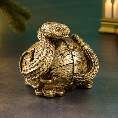 The piggy bank "Snake on the barrel" gold, 15x11x12cm