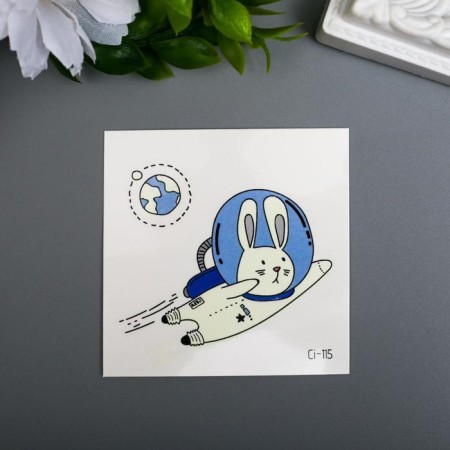 Tattoo on the body color phosphorus "Bunny in space" 6x6 cm-1