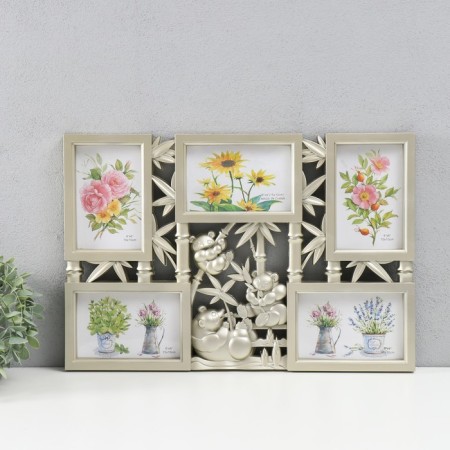 Photo frame plastic in 5 photos 10x15 cm "Panda on bamboo" Pale gold 32x47 cm