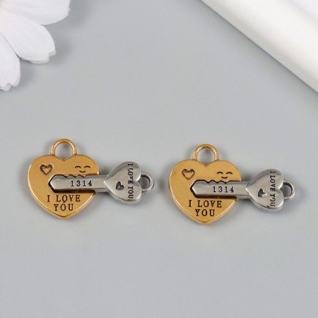 Magnetic metal lock "Key and lock" gold and silver 2.3x3.4x0.5 cm-2