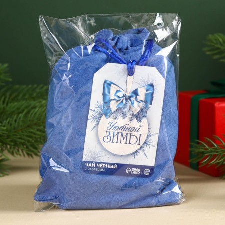New Year! Black tea in a gift bag of "cozy winter" with thyme, 100 g.