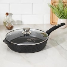 Frying pan “Granite Star”, D = 30 cm, plastic handle, glass cover, anti -stick coating, black color