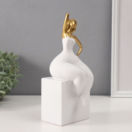 Polystone souvenir "Girl in a white overalls" White with gold 9x9.5x26 cm-1