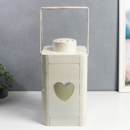 Summary Metal for 1 candle "Lantern with heart" aged white 38x18.5x18.5 cm-2