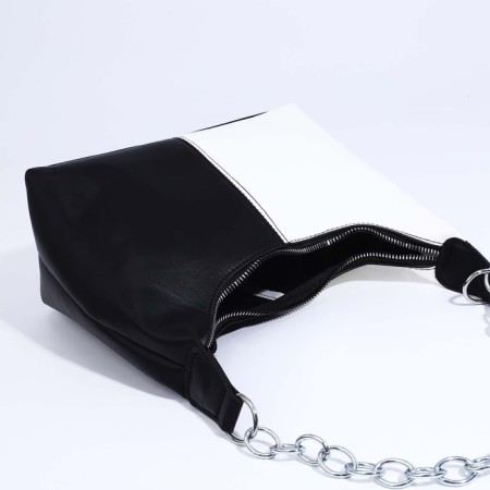 Baget bag with zipper, white/black color-3