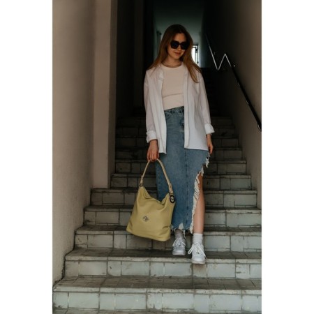 Gobo bag female, eco -leather, ludor olive, 37x16x35 cm-5