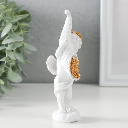 Polystone souvenir "Snowty angel with a horn with roses" 5.5x4x13.5 cm-1