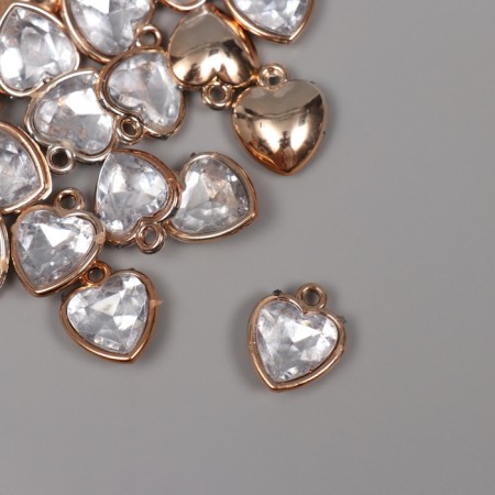 Decor for creativity plastic for metal "Heart with crystal" Gold set 20 pcs 2x1.5x0.6cm