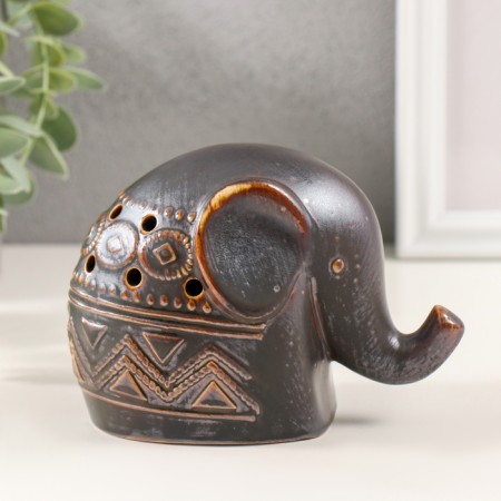 Souvenir Ceramics "Elephant. Ethnic patterns" Brown 8x12.5x9 cm-3
