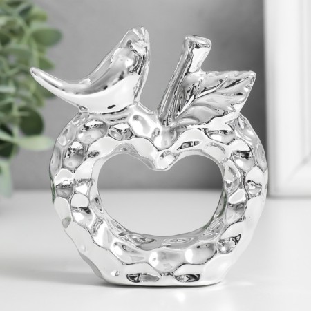 Souvenir ceramics "Bird on an apple" silver 10.3x3.3x10.3 cm