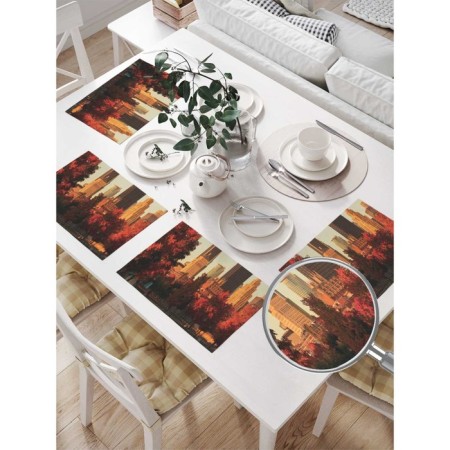 A set of napkins for setting the table "Autumn city in sunset", rectangular, size 32x46 cm, 4 pcs-1