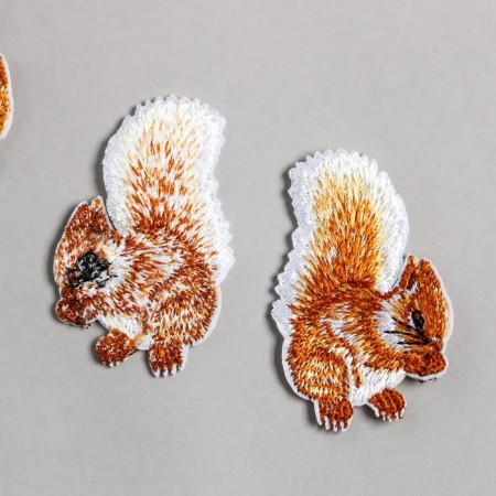 Decor for creativity Textile embroidery "Squirrel with a nut" 5.5x4 cm