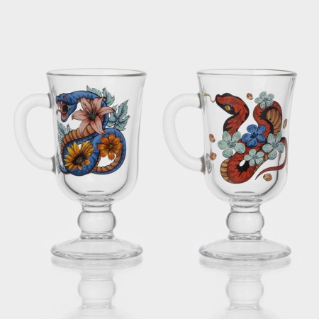 New Year's glass mug for mulled wine "Flowers and Snakes", 200 ml, mix-5