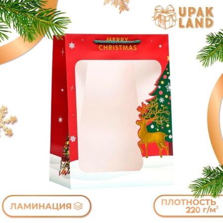 Laminated package, with the New Year window, 35 x 25 x 18 cm, red