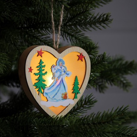 Christmas tree toy "Heart with the Snow Maiden", from batteries, glow warm white