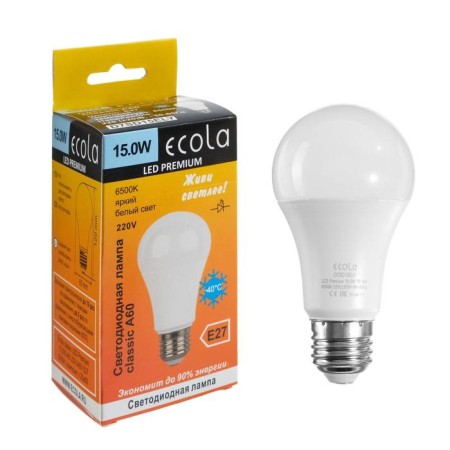 LED LED Ecola Classic Premium, E27, A60, 15 W, 6500 K, 120x60 mm