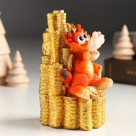 Piglite Polystone "Dragon and a slide of gold coins" 7.8x6.3x10.8 cm-1