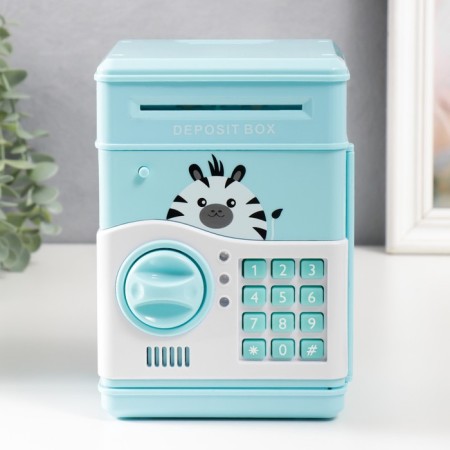 Piggy bank Plastic "safe. Zebra" code castle, sound aa blue 13x12x19 cm