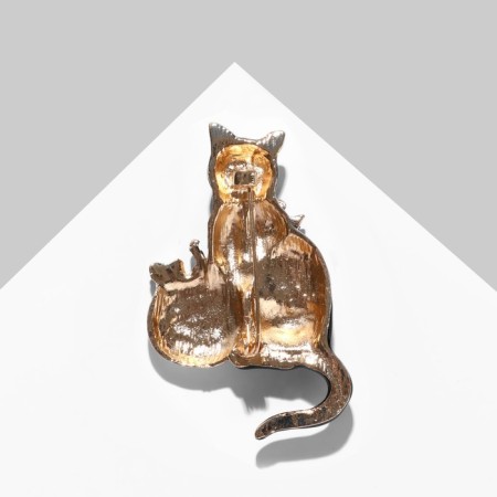 Brooch "Cat" with pumpkin, colored in gold-1