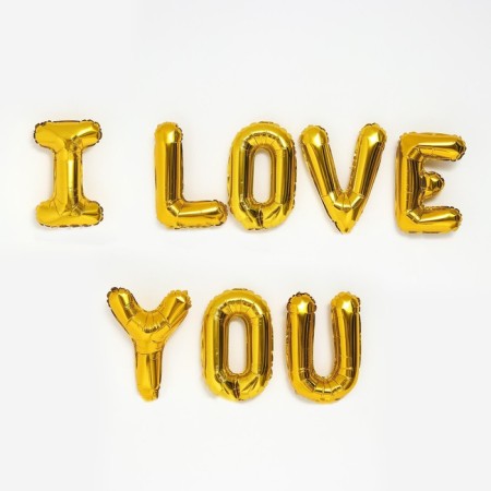 Foil ball 16 "I love you", capital letters, gold color