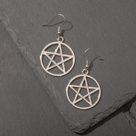 Earrings Metal "Pentagram" Inverted, silver color-2