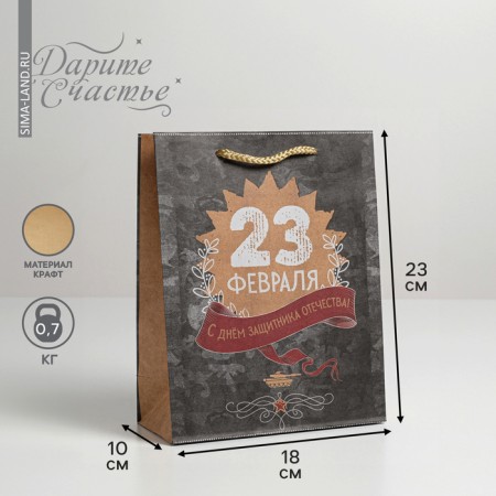 Package Gift Crafts Vertical, packaging, “Happy Defender of the Fatherland Day!”, MS 18 x 23 x 8 cm