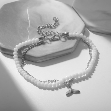 Bracelet on the foot "tail" of mermaids, white color in silver, 28.5 cm