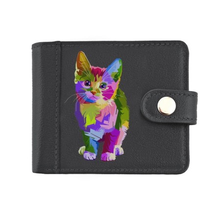 Wallet on the button with the processed edges "kitten", black black insert 11x8.5x2.5cm