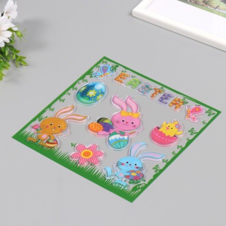 Silicon sticker for glass "Easter friends" 19.5x19.5 cm 7882176-1