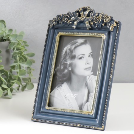 Photo frame Polystone 10x15 cm "Balt and roses" blue with gold 23x15 cm-1